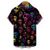 Chemise gothique à manches courtes et boutons pour homme, motif tête de mort coloré, style vacances - Noir 5XL