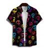 Chemise gothique à manches courtes et boutons pour homme, motif tête de mort coloré, style vacances - Noir 5XL