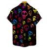 Chemise gothique à manches courtes et boutons pour homme, motif tête de mort coloré, style vacances - Noir 5XL