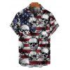 Chemise gothique à manches courtes et boutons pour homme, motif drapeau américain et crânes, style patriotique, jour de l'indépendance - Noir 5XL