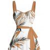 Robe de vacances à motif de feuilles, buste froncé, ceinture, col en cœur, robe trapèze mini décontractée - Blanc L | US 8-10