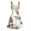 Robe de vacances à motif de feuilles, buste froncé, ceinture, col en cœur, robe trapèze mini décontractée - Blanc L | US 8-10
