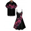 Gothic Couple Outfit Floral Pattern Spaghetti Strap Tank Dress and Button Up Shirt Vacation Matching Outfit - Noir S | US 4
