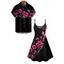 Gothic Couple Outfit Floral Pattern Spaghetti Strap Tank Dress and Button Up Shirt Vacation Matching Outfit - Noir S | US 4