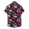Gothic Couple Outfit Allover Rose Skulls Pattern Spaghetti Strap Mini Tank Dress and Button Up Shirt Matching Outfit - Noir S | US 4