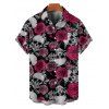 Gothic Couple Outfit Allover Rose Skulls Pattern Spaghetti Strap Mini Tank Dress and Button Up Shirt Matching Outfit - Noir S | US 4