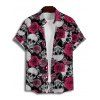 Gothic Couple Outfit Allover Rose Skulls Pattern Spaghetti Strap Mini Tank Dress and Button Up Shirt Matching Outfit - Noir S | US 4