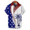 Independence Day Couple Outfit Coconut Tree American Flag Elements Pattern Spaghetti Strap Tank Dress and Button Up Shirt Patriotic Matching Outfit - Bleu S | US 4