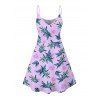 Hawaii Couple Outfit Tropical Plant Print Spaghetti Strap Dress Cinched Tankini Swimsuit and Roll Up Sleeve Shirt Drawstring Shorts Beach Matching Outfit - Violet clair S | US 4
