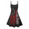 Independence Day Couple Outfit American Flag Letter Pattern Spaghetti Strap Tank Dress and Button Up Shirt Drawstrings Shorts Patriotic Matching Outfit - Noir S | US 4