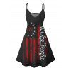 Independence Day Couple Outfit American Flag Letter Pattern Spaghetti Strap Tank Dress and Button Up Shirt Drawstrings Shorts Patriotic Matching Outfit - Noir S | US 4