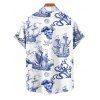Vacation Couple Outfit Sailing Anchor Starfish Skulls Pattern Ruched Bust Belt Dress and Button Up Shirt Drawstrings Shorts Beach Matching Outfit - Bleu profond S | US 4