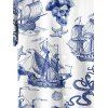 Vacation Couple Outfit Sailing Anchor Starfish Skulls Pattern Ruched Bust Belt Dress and Button Up Shirt Drawstrings Shorts Beach Matching Outfit - Bleu profond S | US 4