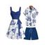 Vacation Couple Outfit Sailing Anchor Starfish Skulls Pattern Ruched Bust Belt Dress and Button Up Shirt Drawstrings Shorts Beach Matching Outfit - Bleu profond S | US 4