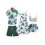 Hawaii Couple Outfit Tropical Plant Print Spaghetti Strap Dress Cinched Tankini Swimsuit and Roll Up Sleeve Shirt Drawstring Shorts Beach Matching Outfit - Blanc S | US 4
