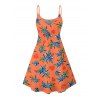 Hawaii Couple Outfit Tropical Plant Print Spaghetti Strap Dress Cinched Tankini Swimsuit and Roll Up Sleeve Shirt Drawstring Shorts Beach Matching Outfit - Orange S | US 4