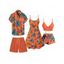 Hawaii Couple Outfit Tropical Plant Print Spaghetti Strap Dress Cinched Tankini Swimsuit and Roll Up Sleeve Shirt Drawstring Shorts Beach Matching Outfit - Blanc S | US 4