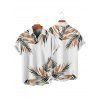 Vacation Couple Outfit Leaf Pattern Ruched Bust Sweetheart Neck A Line Mini Belt Dress and Button Up Shirt Casual Matching Outfit - Blanc S | US 4