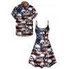 Independence Day Couple Outfit Skulls American Flag Pattern Spaghetti Strap Tank Dress and Button Up Shirt Patriotic Matching Outfit - BLACK S | US 4