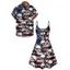 Independence Day Couple Outfit Skulls American Flag Pattern Spaghetti Strap Tank Dress and Button Up Shirt Patriotic Matching Outfit - BLACK S | US 4
