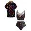 Gothic Couple Outfit Allover Colored Skulls Underwire Lattice Strap High Waisted Briefs Tankini Swimsuit and Button Up Shirt Beach Matching Outfit - Noir S | US 4