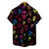 Gothic Couple Outfit Allover Colored Skulls Underwire Lattice Strap High Waisted Briefs Tankini Swimsuit and Button Up Shirt Beach Matching Outfit - Noir S | US 4