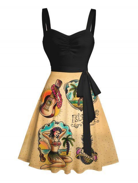 Mini Robe de Vacances Vintage Motif de Cœur Sapin et de Fruit