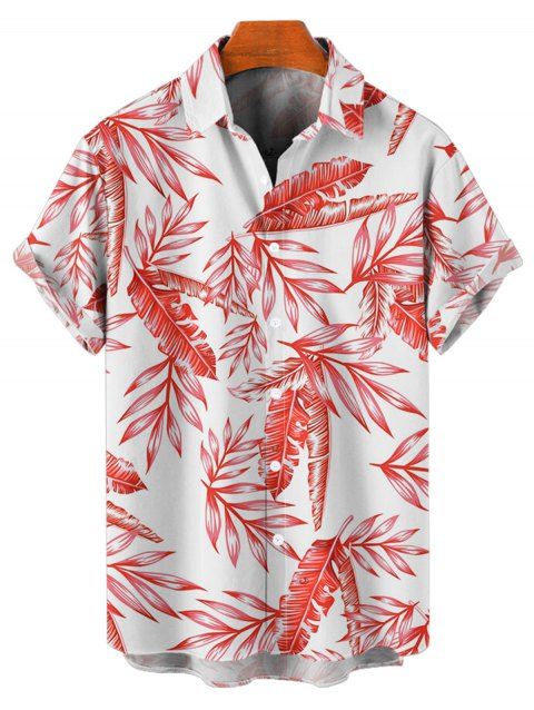 Chemise de plage à manches courtes et boutons pour homme, motif feuilles tropicales, à revers, idéale pour les vacances