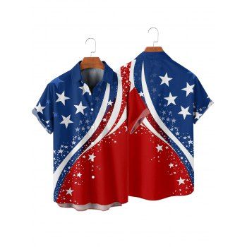 Men's American Flag Elements Star Striped Pattern Independence Day Shirt Button Up Roll Up Short Sleeve Patriotic Shirt