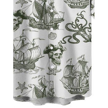 Men's Sailing Anchor Starfish Skulls Ocean Elements Pattern Beach Shirt Roll Up Short Sleeve Button Up Vacation Shirt