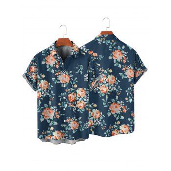 Vacation Couple Outfit Tropical Floral Leaf Pattern Beach Halter Ruched Open Back One-piece Swimsuit and Button Up Shirt Beach Matching Outfit