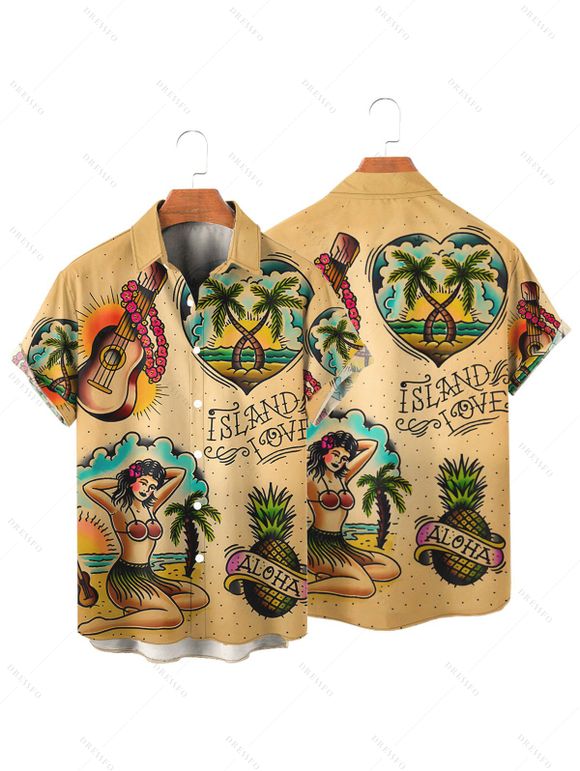 T-Shirt Manches Courtes à Col Roulé Motif Cœur et Inscription Fruit Style Vintage pour Hommes - café S