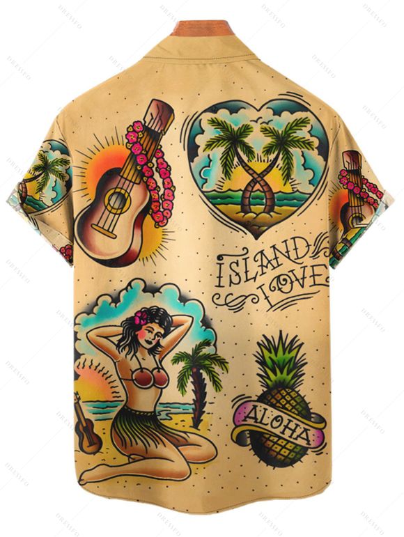 T-Shirt Manches Courtes à Col Roulé Motif Cœur et Inscription Fruit Style Vintage pour Hommes - café S