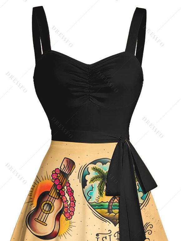 Mini Robe de Vacances Vintage Motif de Cœur Sapin et de Fruit - Noir L | US 8-10