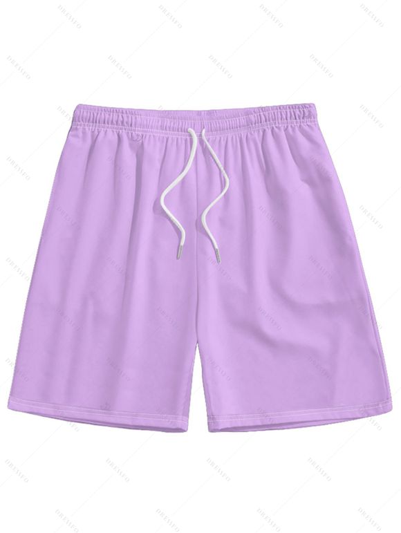 Short de plage uni à cordon de serrage et taille élastique pour homme - Violet clair 5XL