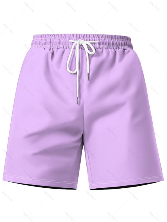 Short de plage uni à cordon de serrage et taille élastique pour homme - Violet clair 2XL