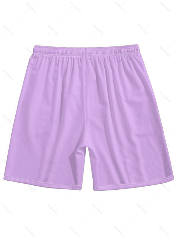 Short de plage uni à cordon de serrage et taille élastique pour homme - Violet clair 2XL