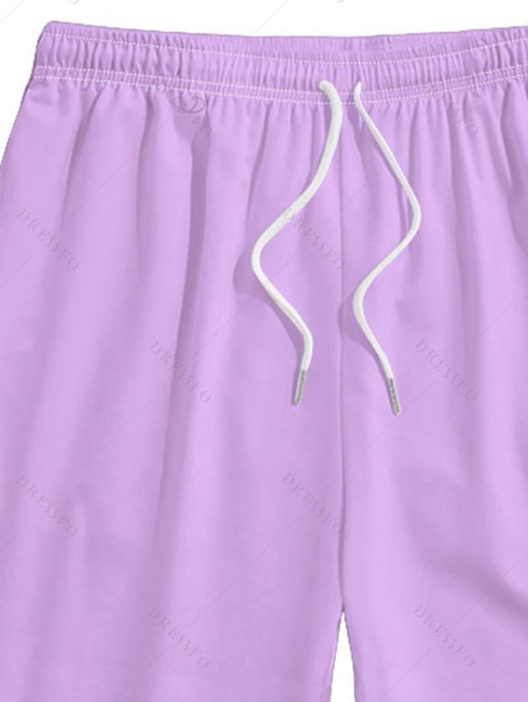 Short de plage uni à cordon de serrage et taille élastique pour homme - Violet clair 2XL