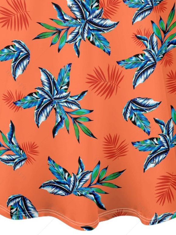 Robe hawaïenne à imprimé plantes tropicales, bretelles spaghetti, col en V, coupe trapèze, mini-robe de vacances - Orange S | US 4
