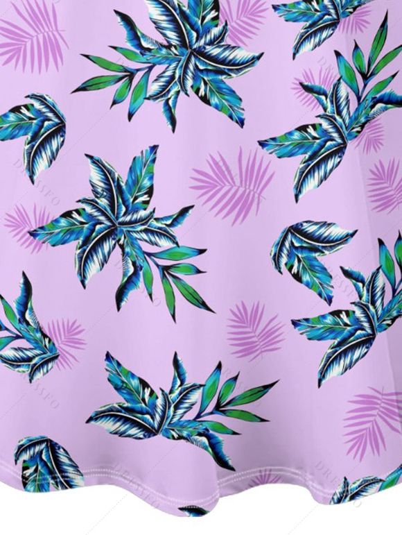 Robe hawaïenne à imprimé plantes tropicales, bretelles spaghetti, col en V, coupe trapèze, mini-robe de vacances - Mauve XL | US 12