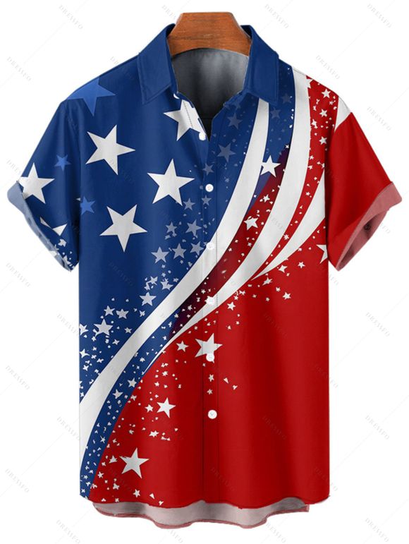 Chemise patriotique à manches courtes et boutons pour homme, motif étoiles et rayures, motif drapeau américain, jour de l'indépendance - multicolor A 5XL