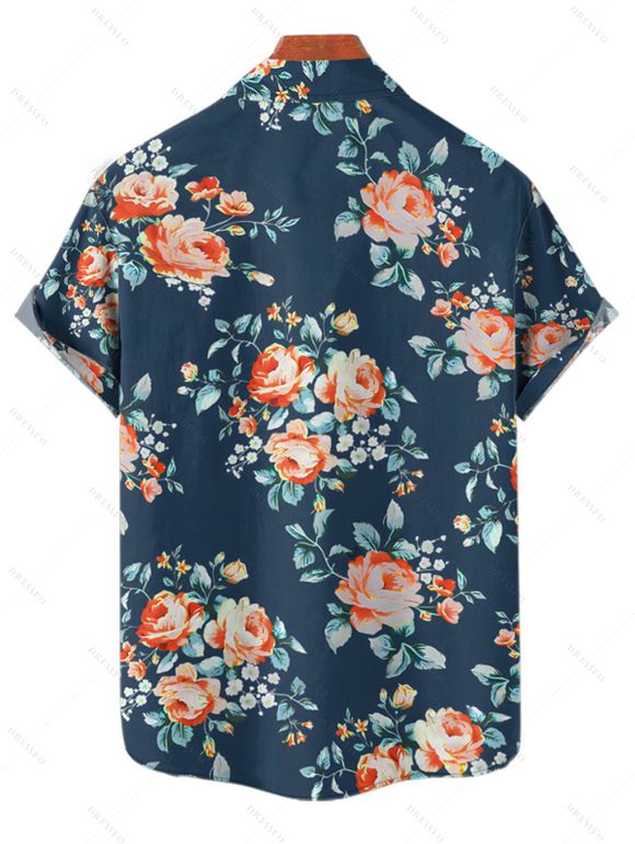 Chemise de plage à manches courtes et boutons pour homme, motif floral tropical et feuilles - Vert profond 3XL
