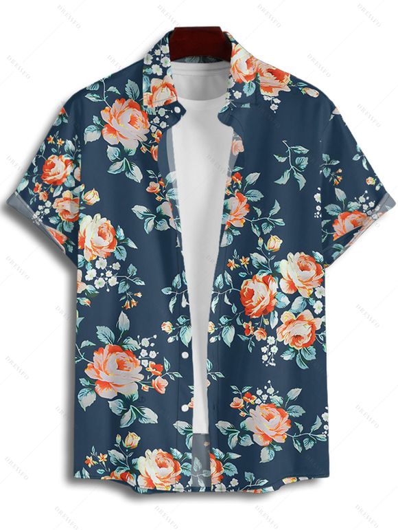 Chemise de plage à manches courtes et boutons pour homme, motif floral tropical et feuilles - Vert profond 3XL