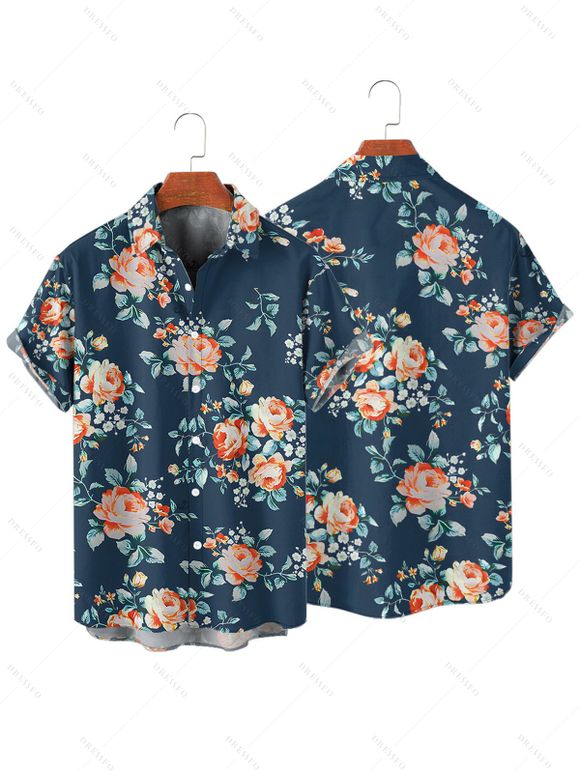 Chemise de plage à manches courtes et boutons pour homme, motif floral tropical et feuilles - Vert profond 3XL
