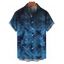 Chemise de Plage de Vacances Boutonnée Motif de Feuille Tropicale à Manches Roulées - Bleu 2XL