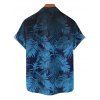 Chemise de Plage de Vacances Boutonnée Motif de Feuille Tropicale à Manches Roulées - Bleu 2XL