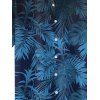 Chemise de Plage de Vacances Boutonnée Motif de Feuille Tropicale à Manches Roulées - Bleu 2XL