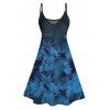 Mini Robe Ligne A Motif de Feuille Tropicale à Bretelle Fine à Col V - Bleu S | US 4