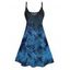 Mini Robe Ligne A Motif de Feuille Tropicale à Bretelle Fine à Col V - Bleu S | US 4