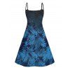 Mini Robe Ligne A Motif de Feuille Tropicale à Bretelle Fine à Col V - Bleu S | US 4